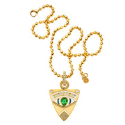 20K Yellow Gold Guitar Pick Pendant with Enamel, Green Tourmaline and Diamonds