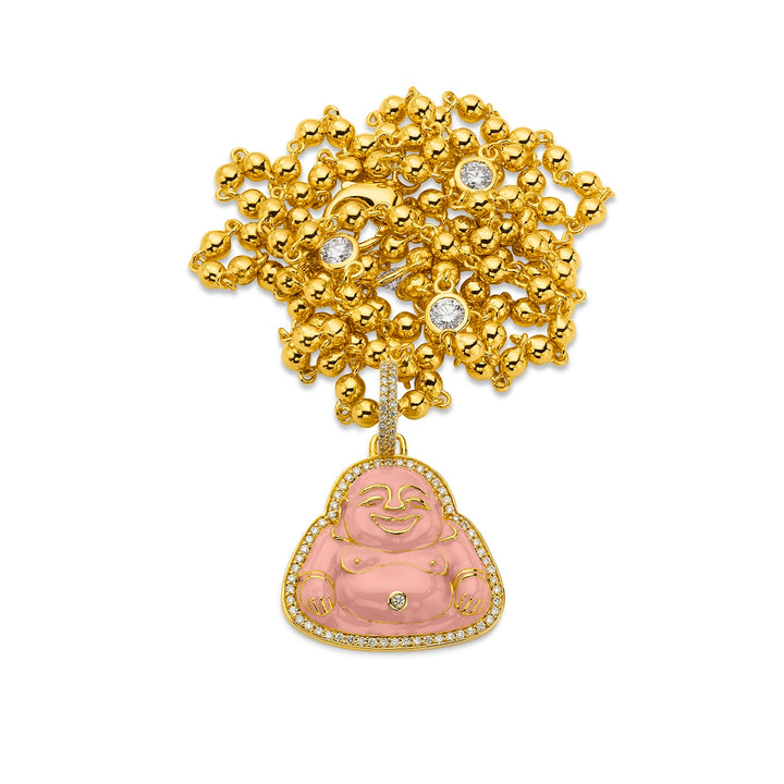 20K Yellow Gold, Diamond and Pink Enamel Buddha Pendant with Diamond Enhancer