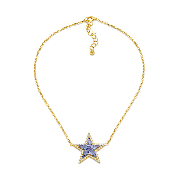 20K Yellow Gold Necklace with Tanzanite and Diamond Star