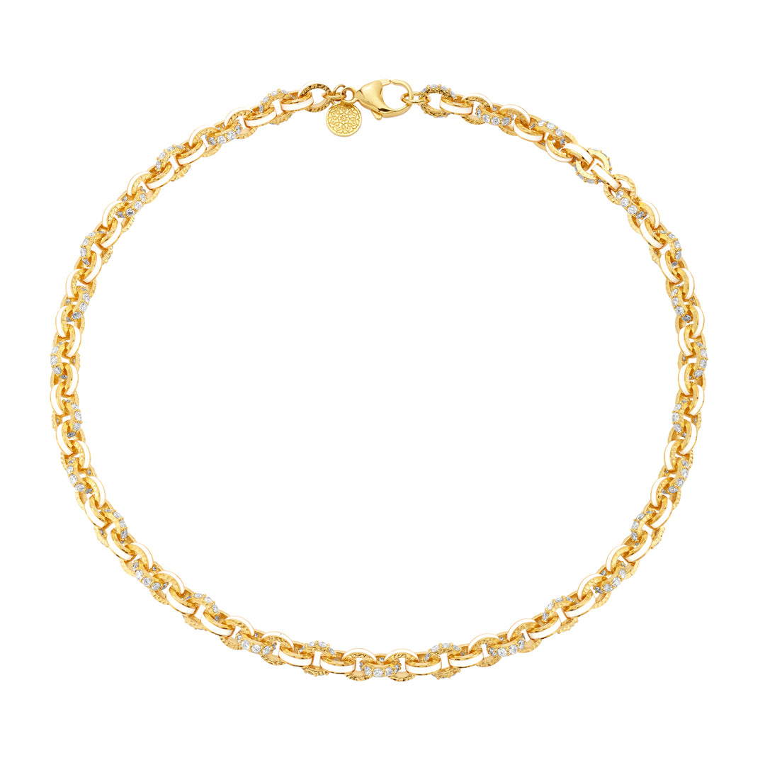 20K Yellow Gold Enamel and Diamond Link Necklace