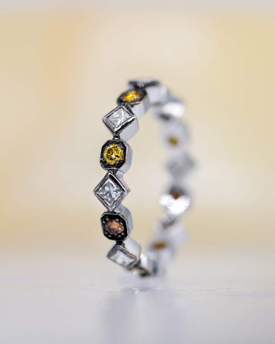 18K White Gold with Black Rhodium Art Deco Multi-Color Diamond Band