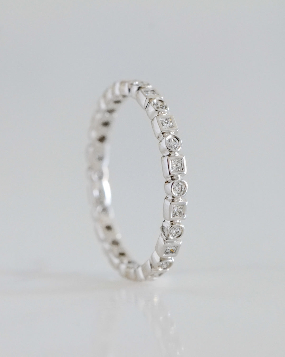 18K White Gold Kate Princess Cut and Brilliant Cut White Diamond Eternity Band
