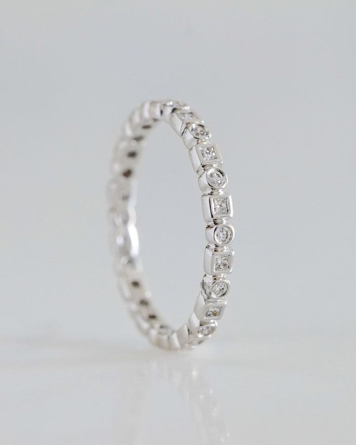 18K White Gold Kate Princess Cut and Brilliant Cut White Diamond Eternity Band