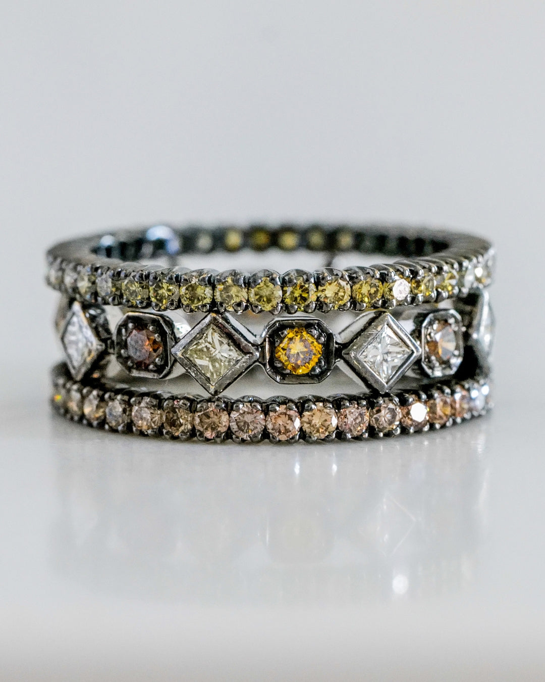 18K White Gold with Black Rhodium Art Deco Multi-Color Diamond Band