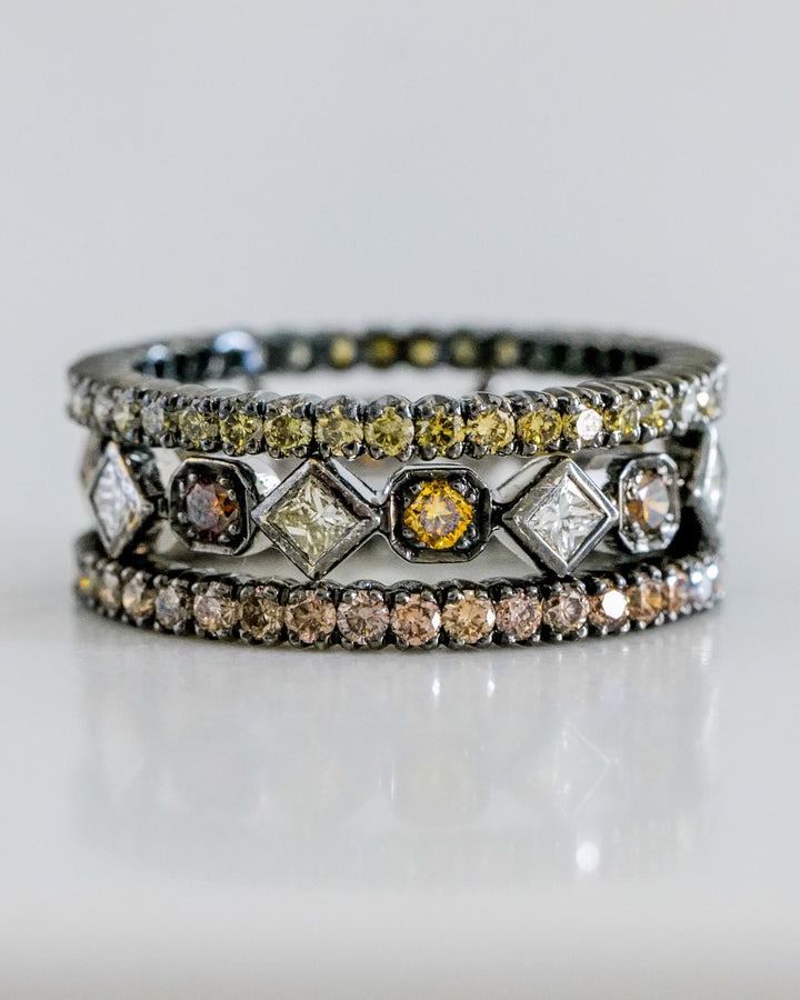 18K White Gold with Black Rhodium Art Deco Multi-Color Diamond Band