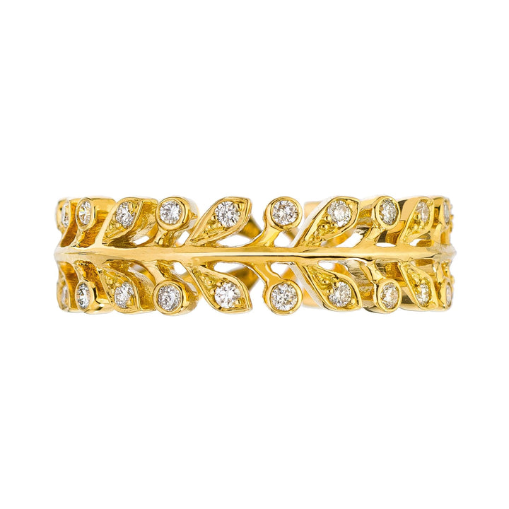 18K Yellow Gold Laurel Wreath Diamond Band