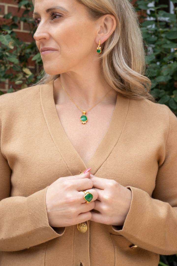 24K Yellow Gold Rose Cut Emerald and Diamond Ring