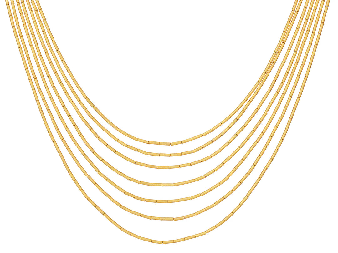 24K Yellow Gold Graduated 7-Strand Necklace with Drizzle Beads