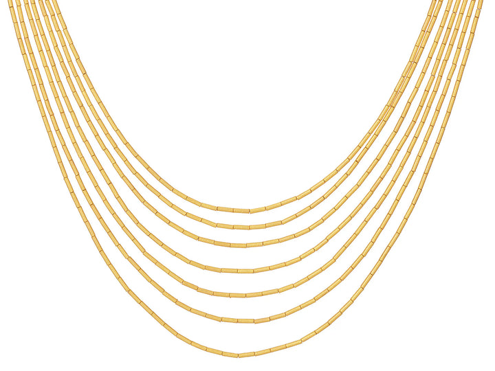 24K Yellow Gold Graduated 7-Strand Necklace with Drizzle Beads