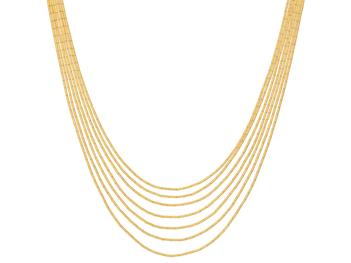 24K Yellow Gold Graduated 7-Strand Necklace with Drizzle Beads