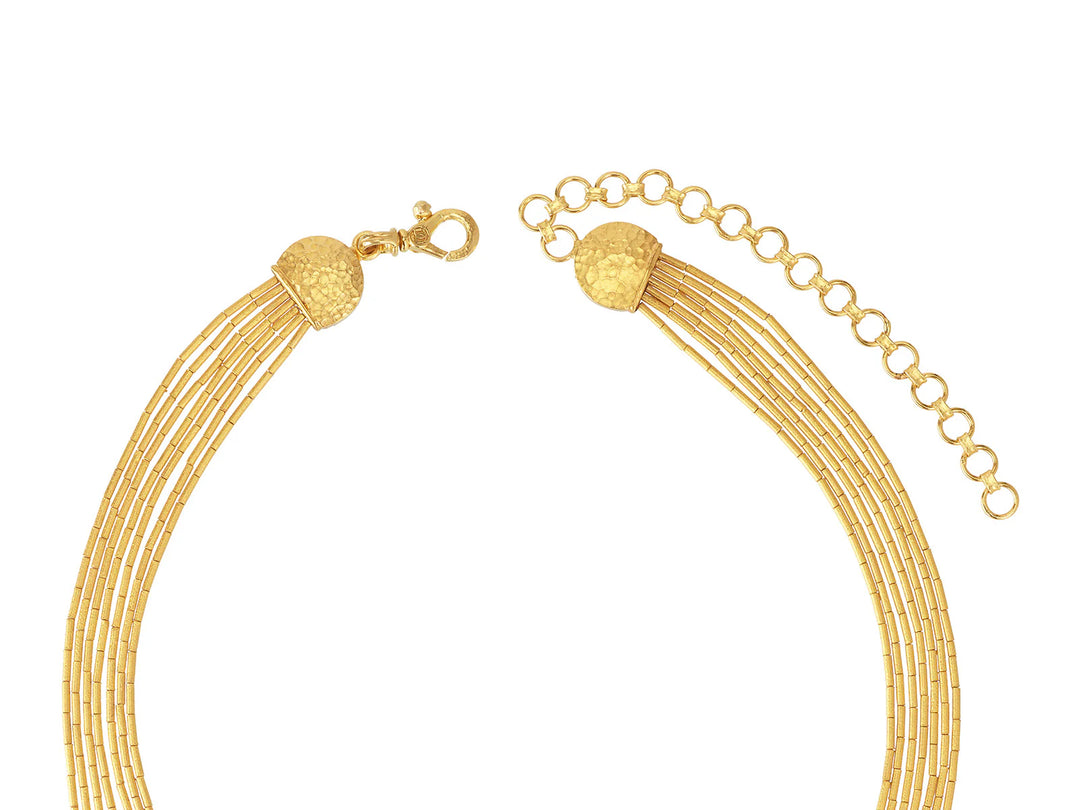 24K Yellow Gold Graduated 7-Strand Necklace with Drizzle Beads