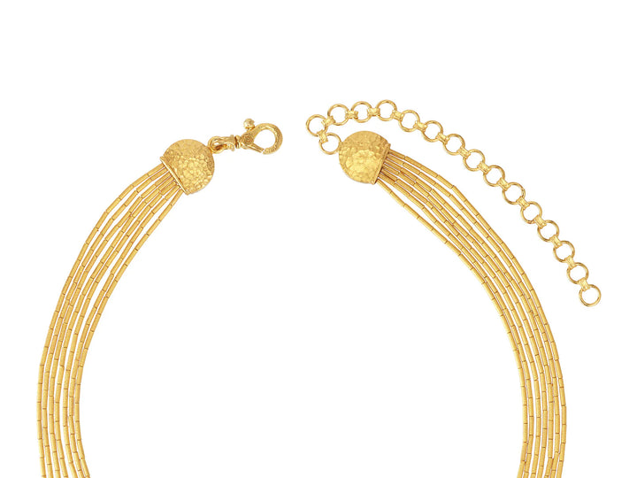 24K Yellow Gold Graduated 7-Strand Necklace with Drizzle Beads
