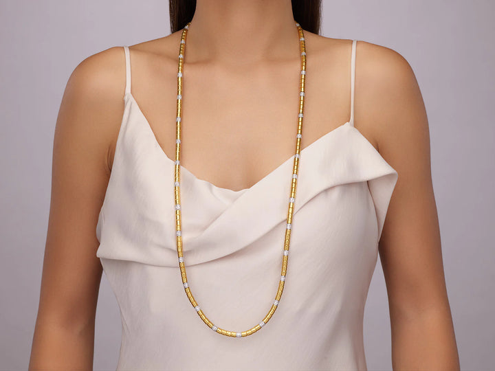 Vertigo 24K Gold Diamond Statement Beaded Necklace, Hand-Hammered Beads & Pavé Diamond Stations,