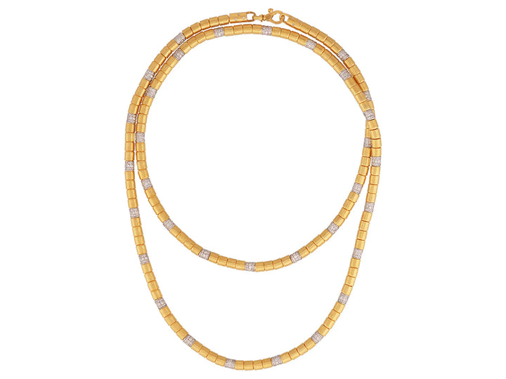 Vertigo 24K Gold Diamond Statement Beaded Necklace, Hand-Hammered Beads & Pavé Diamond Stations,
