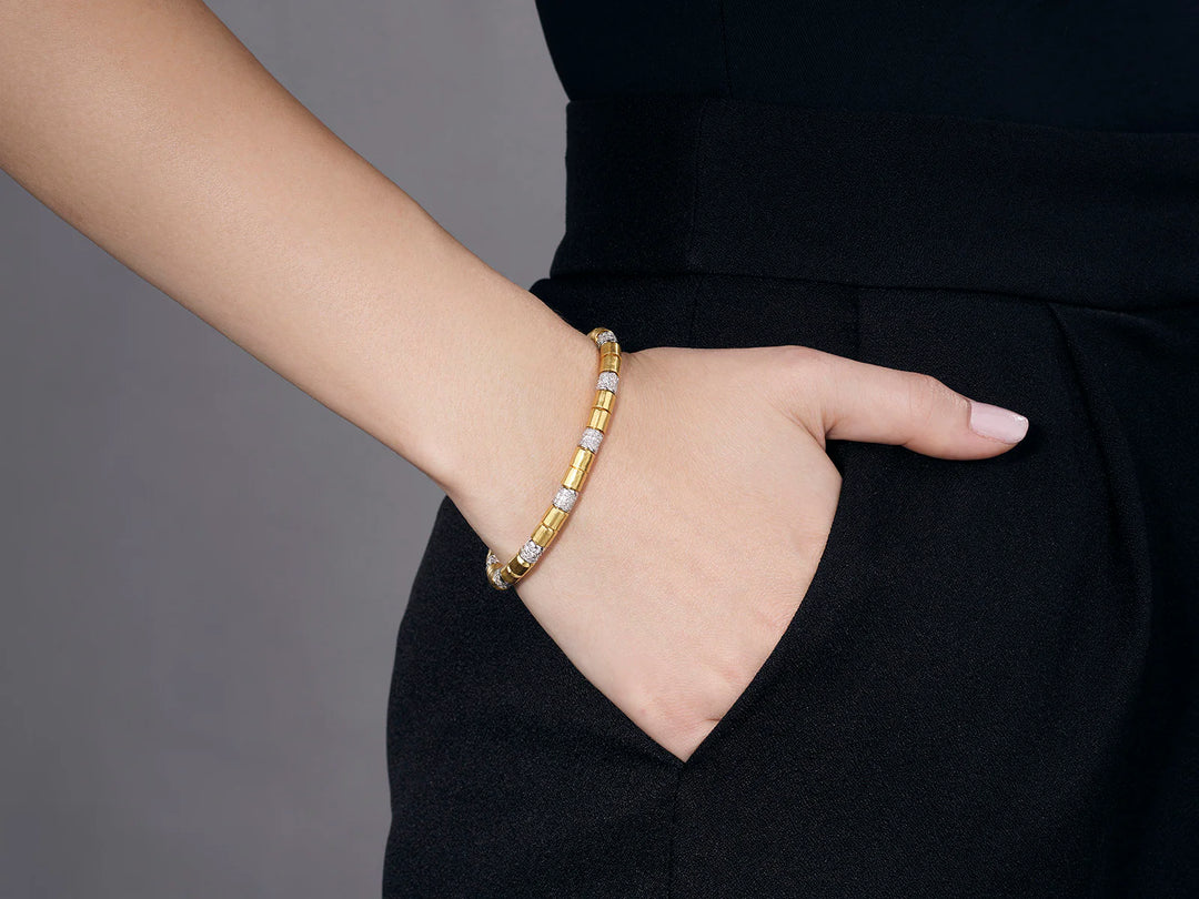 24K Vertigo Single Strand 5.5mm Bracelet with Pave Set Diamonds