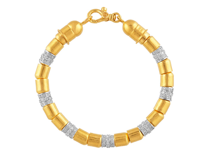 24K Yellow Gold 6.5 mm Single Strand Vertigo Bracelet with Pave Set Diamonds