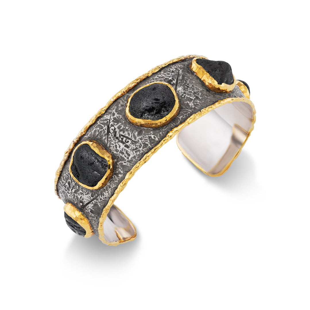 24K Yellow Gold & Silver Black Tourmaline Bracelet