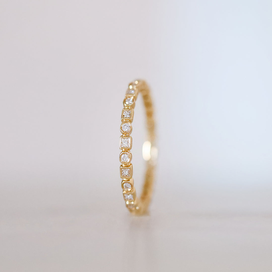 18K Yellow Gold Kate Princess Cut and Brilliant Cut White Diamond Eternity Band