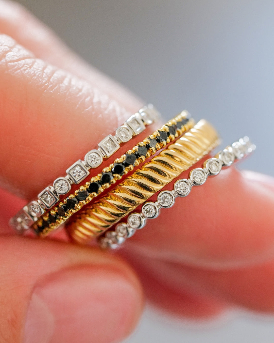 18K Yellow Gold Black Diamond Eternity Band