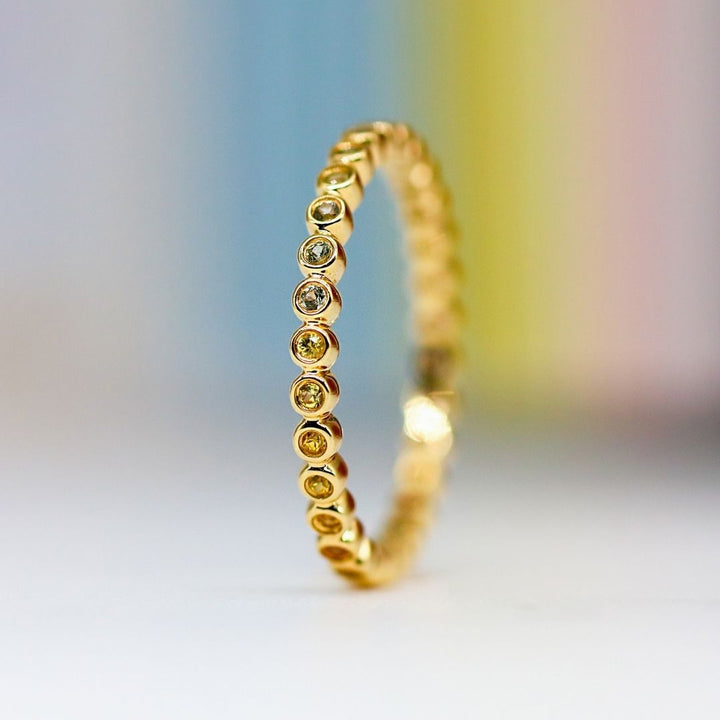 18K Yellow Gold Rainbow Sapphire Mini Bezel Eternity Band