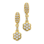 20K Yellow Gold Flower Huggie Diamond Drop Earrings