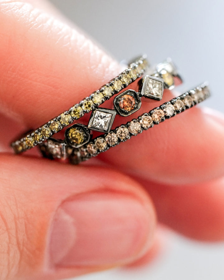 18K White Gold with Black Rhodium Art Deco Multi-Color Diamond Band