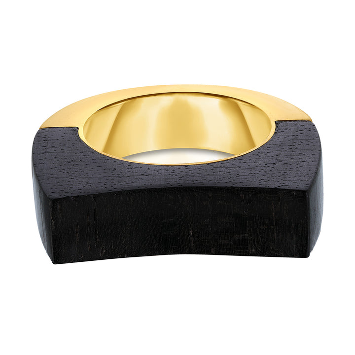 18K Yellow Gold Hand Carved Ebony Concave Ring