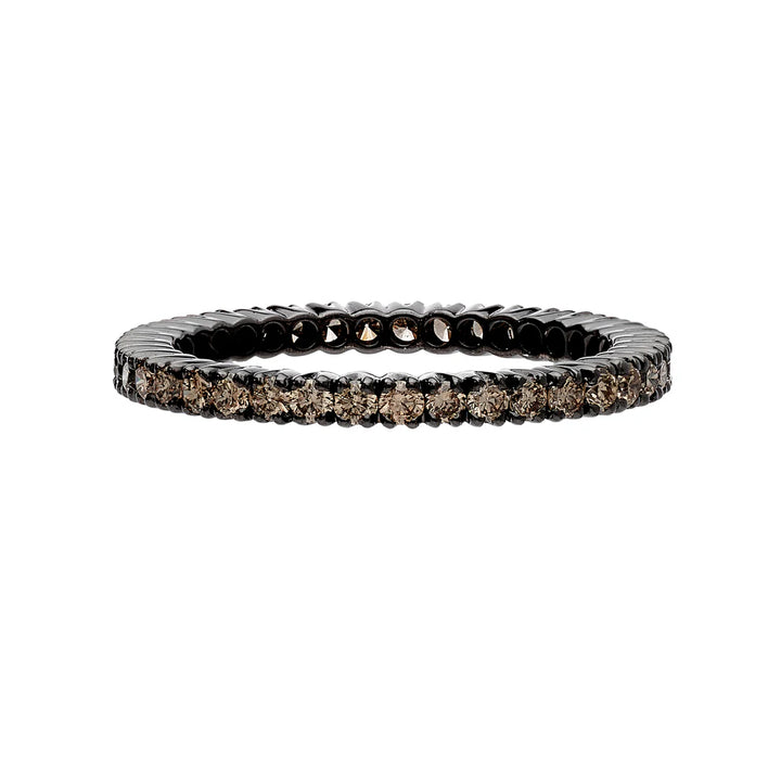 18K White Gold with Black Rhodium Prong Champagne Diamond Band