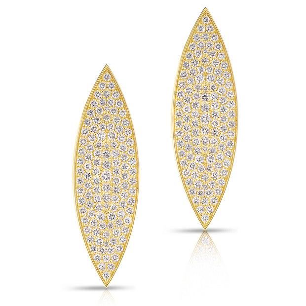 18K Yellow Gold Marquis Pave Diamond Earrings