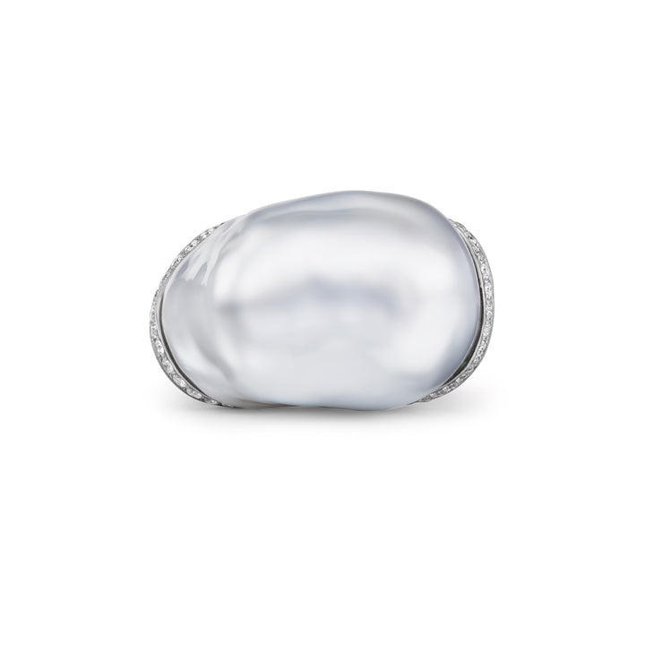 18K White Gold,  White South Sea Pearl &  Diamond Ring