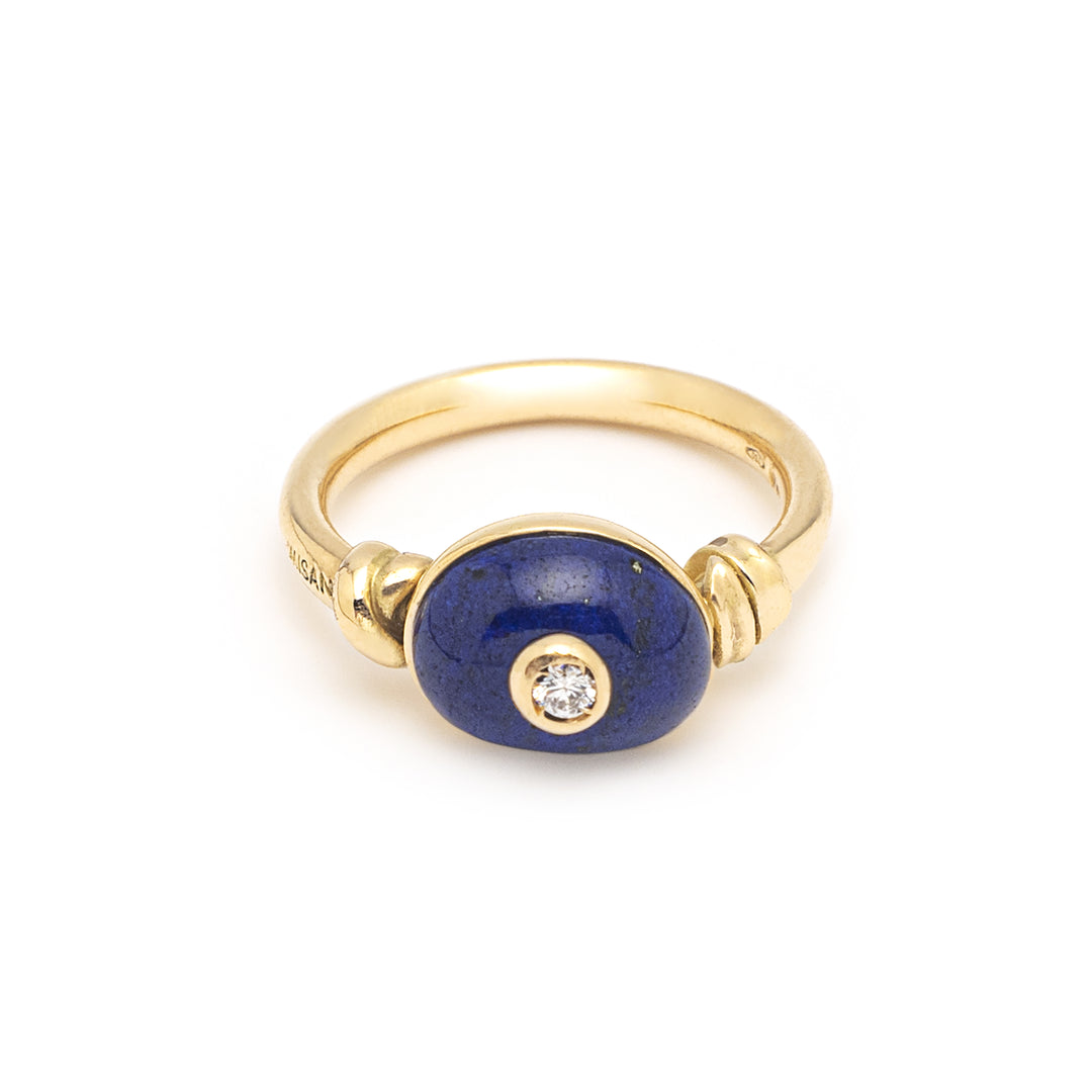 18K Yellow Gold Lapis and Diamond Ring