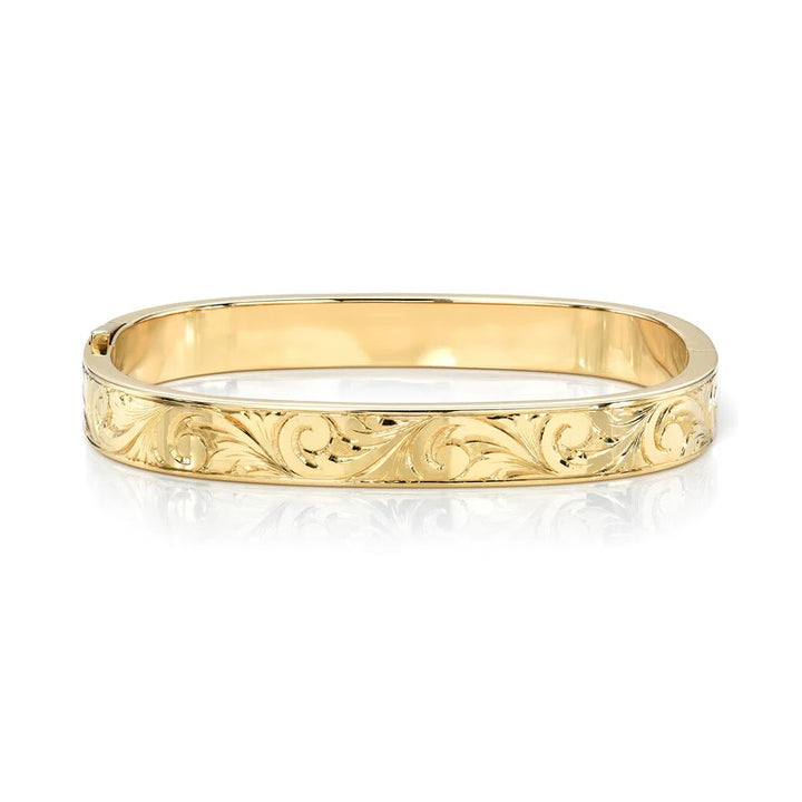 18K Yellow Gold Engraved Bangle Bracelet