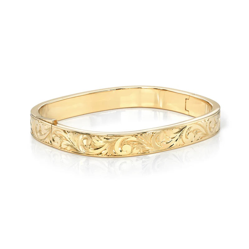 18K Yellow Gold Engraved Bangle Bracelet