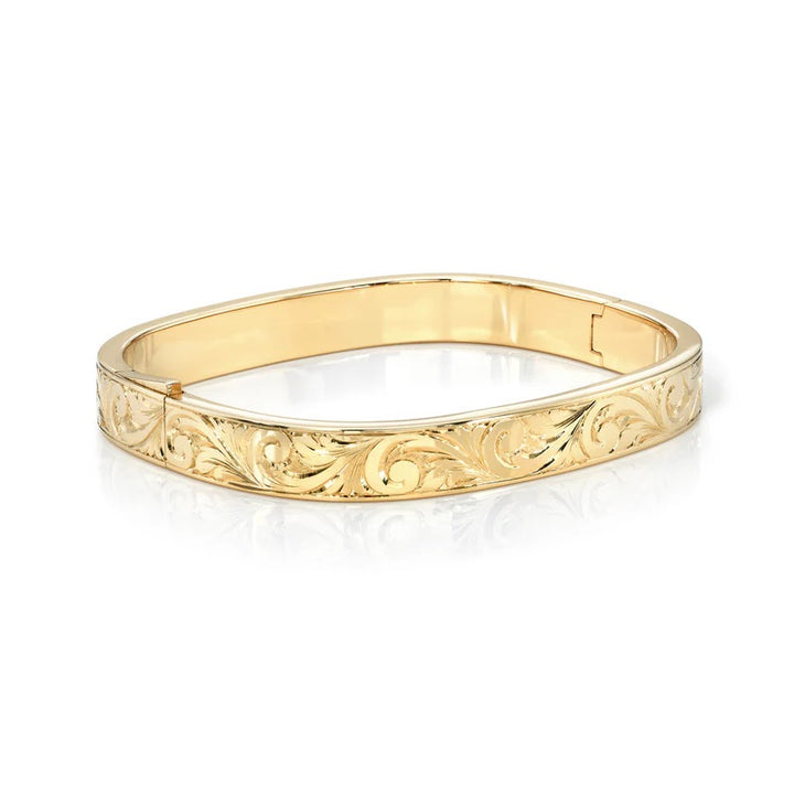 18K Yellow Gold Engraved Bangle Bracelet