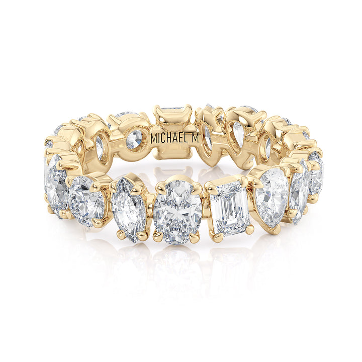18K Yellow Gold Montage Eternity Band with Round, Marquise, Emerald & Pear Shaped Diamonds