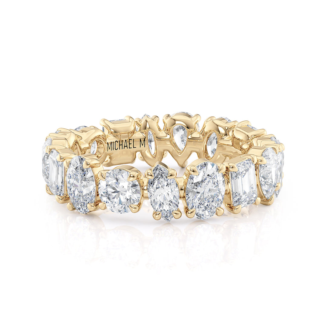 18K Yellow Gold Montage Eternity Band with Round, Marquise, Emerald & Pear Shaped Diamonds