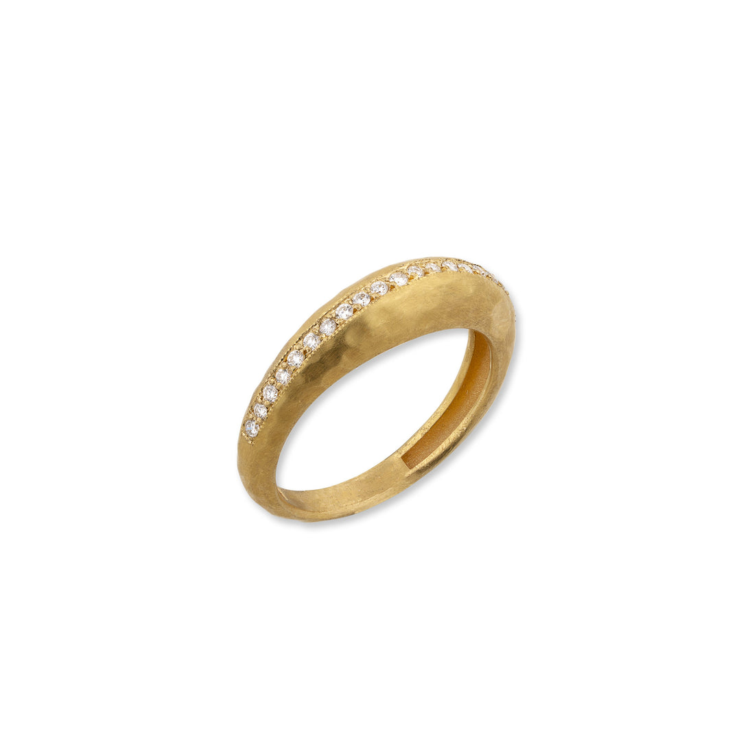 22K Yellow Gold "Boogie Line" hammered ring, with Diamonds