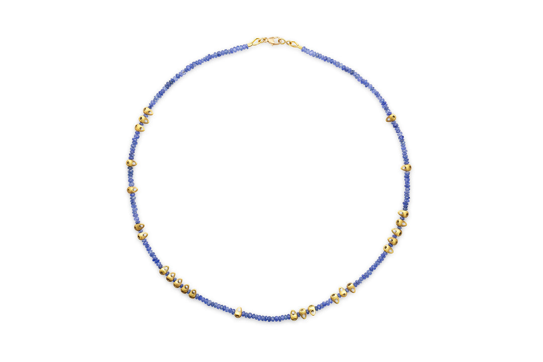 18K Yellow Gold "Flora" Necklace with Faceted Blue Sapphire Beads