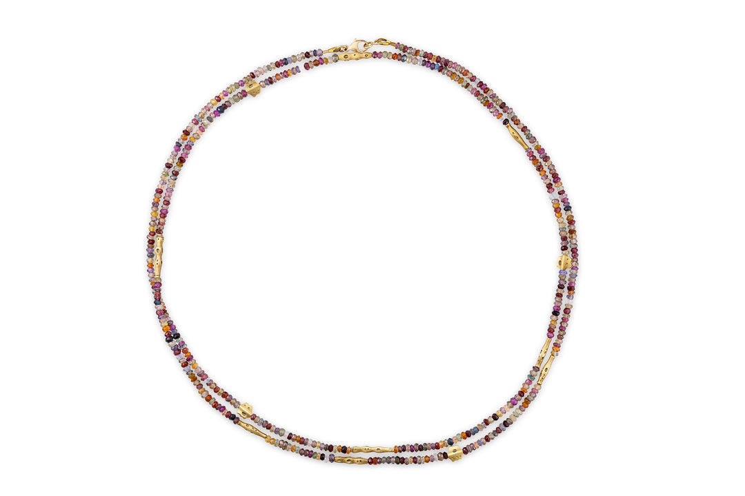 18K Yellow Gold 38 inch "Flora" Necklace with Rondelles and Tundra Garnet Beads