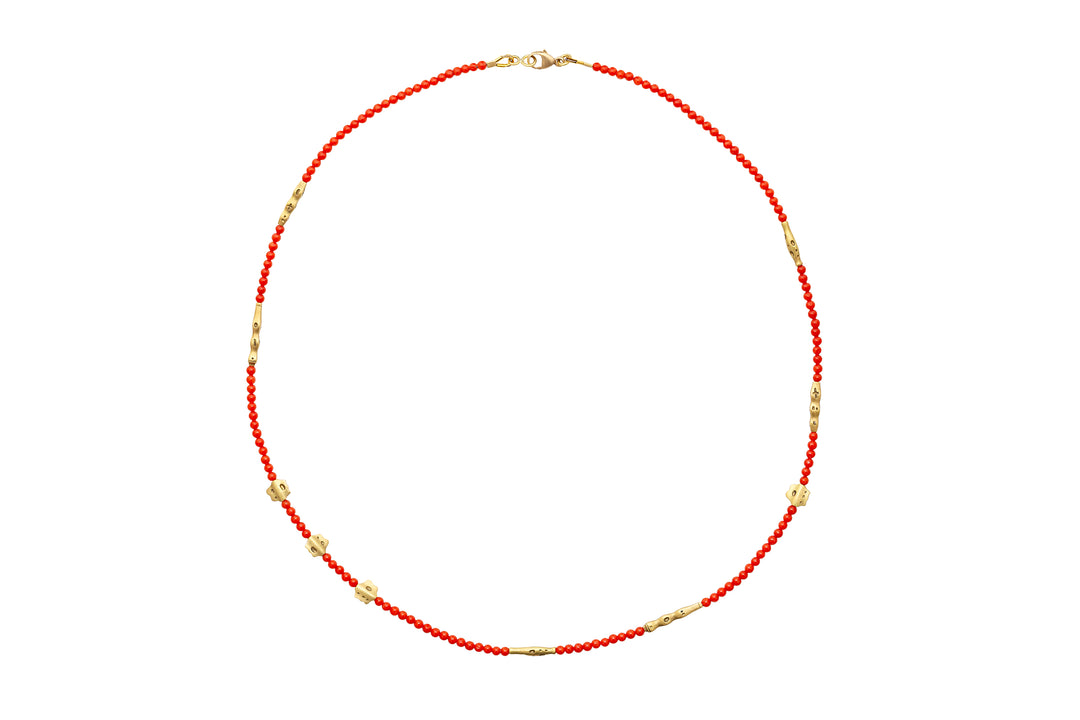 18K Yellow Gold "Flora" Necklace with Rondelles & Mediterranean Red Coral Beaded Necklace
