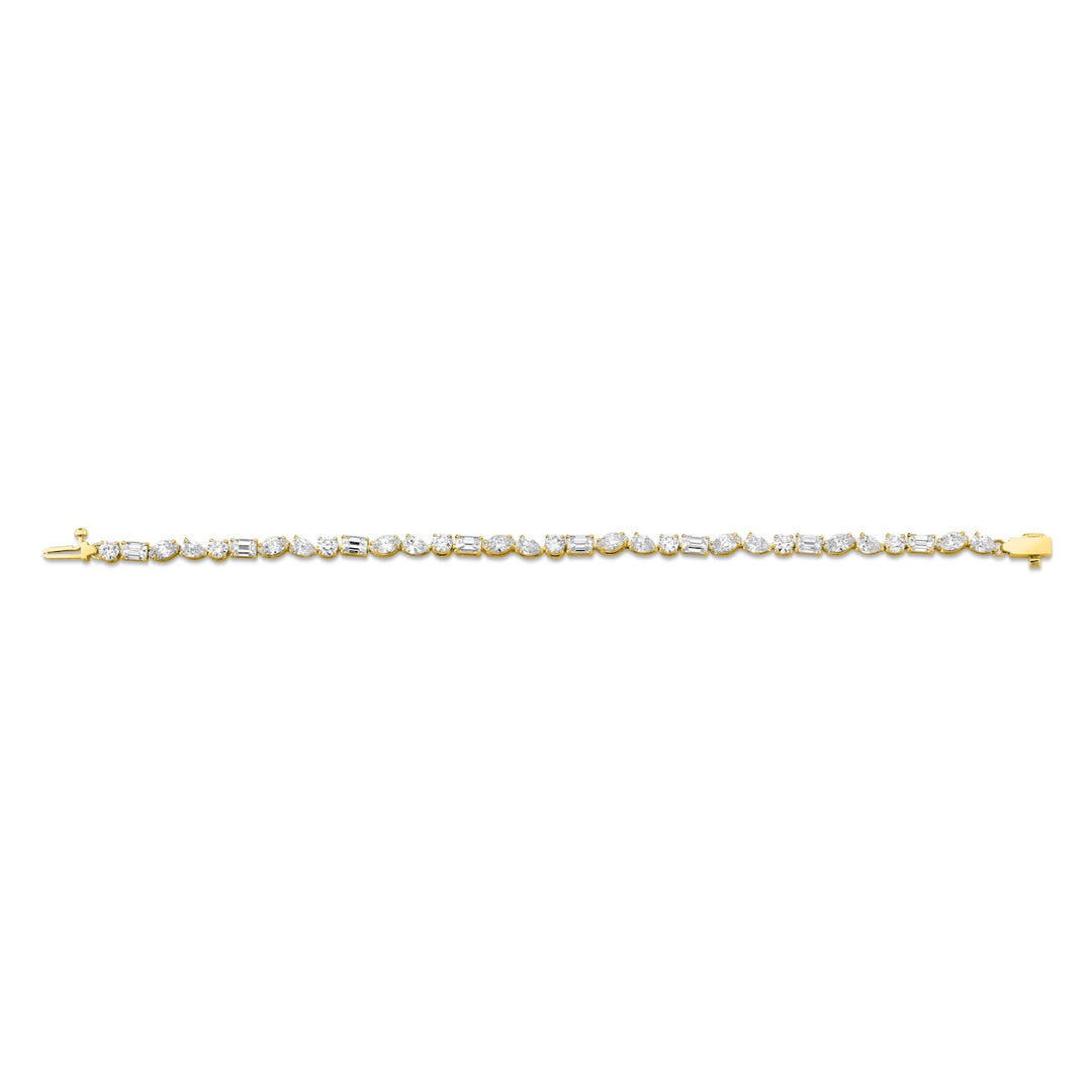 18K Yellow Gold Montage Tennis Bracelet with Round, Marquise, Emerald & Pear Shaped DIamonds