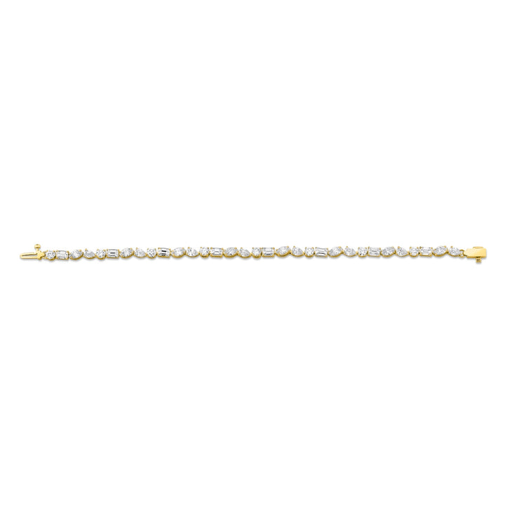 18K Yellow Gold Montage Tennis Bracelet with Round, Marquise, Emerald & Pear Shaped DIamonds