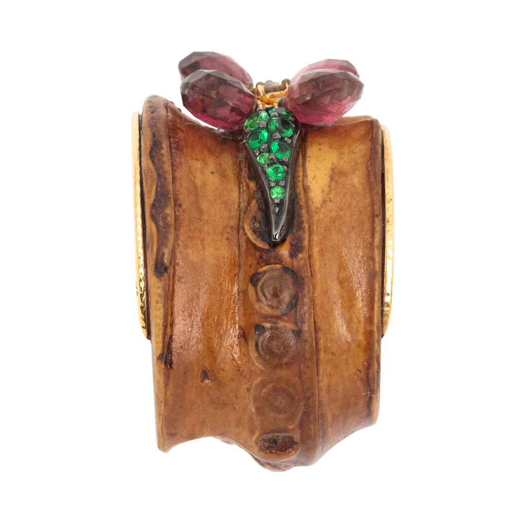 Blossoming Bamboo Ring with Pink Tourmaline, Diamond & Tsavorite
