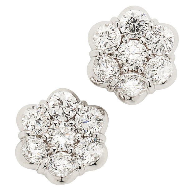 Platinum Buttercup Flower Diamond Earrings