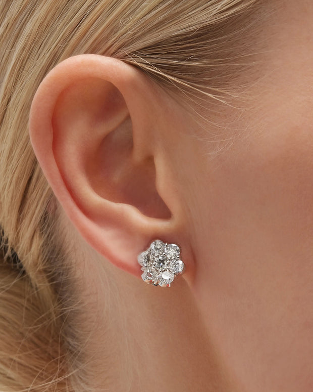 Platinum Buttercup Flower Diamond Earrings
