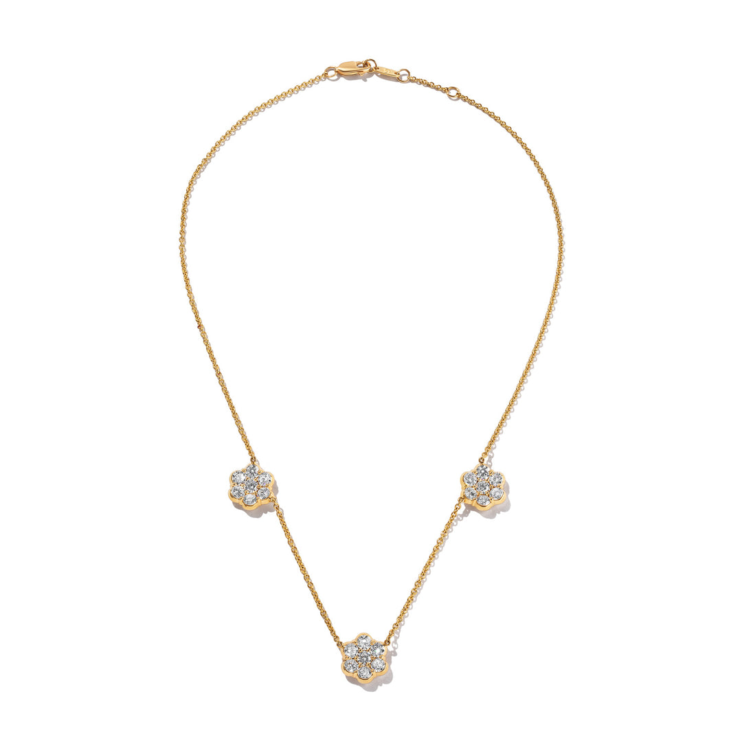 18K Yellow Gold Triple Buttercup Flower Diamond Necklace