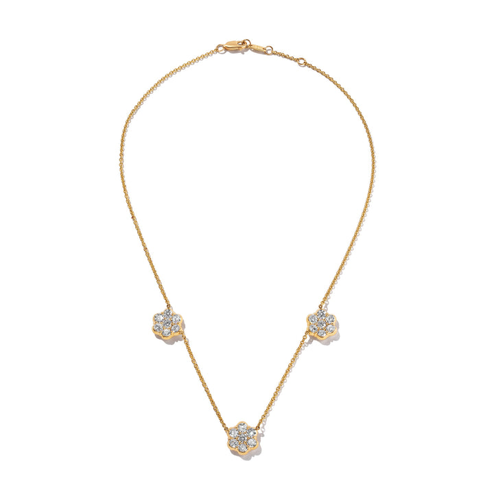 18K Yellow Gold Triple Buttercup Flower Diamond Necklace