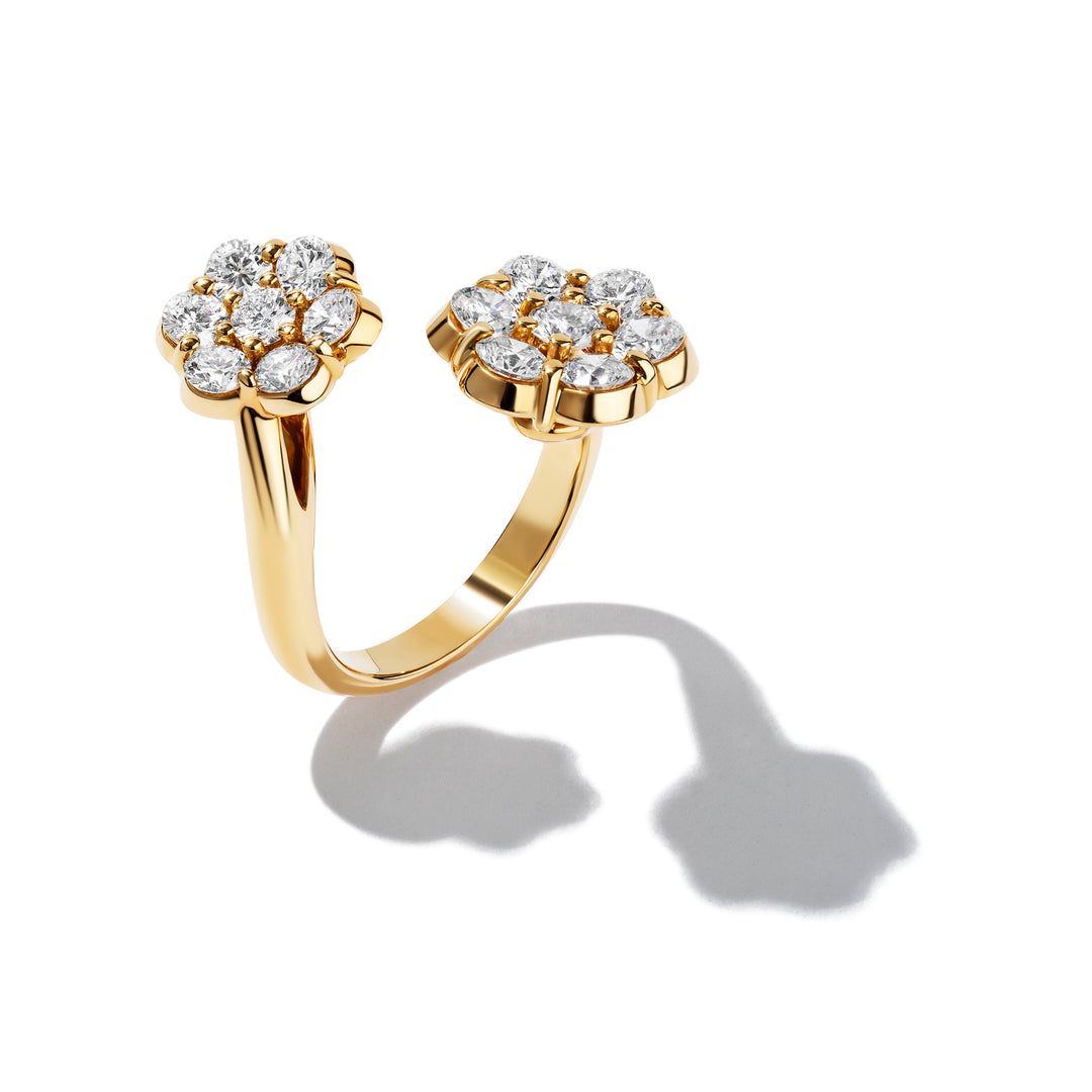 18K Yellow Gold Bypass Buttercup Flower Diamond Ring