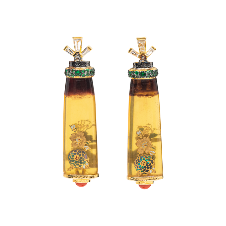 One of a Kind, Blooming Flower Bud Raden Lacquer Earrings