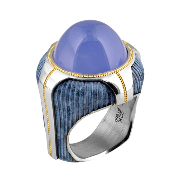 Bronze, Platinum, and 24K Gold Chalcedony Ring
